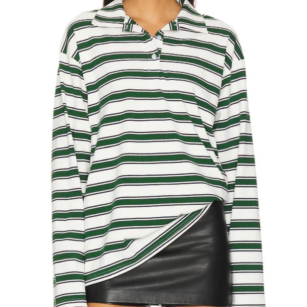 Superdown Cailyn Polo Top in Green & White